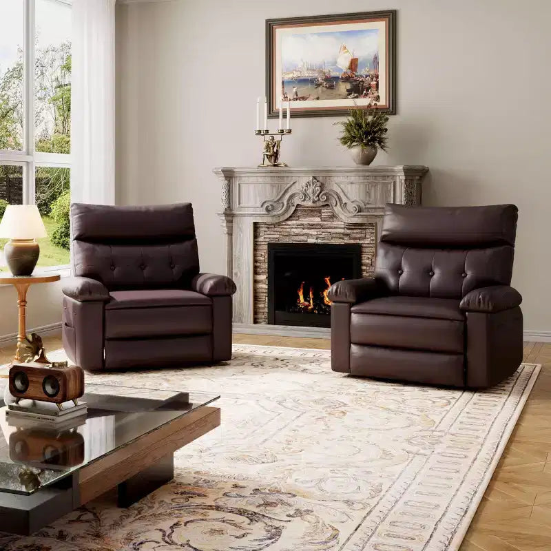 Fauteuils inclinables, fauteuil inclinable classique manuel en cuir, sièges de cinéma maison avec support lombaire et accoudoirs pour salon, chambre à coucher et chambre de bébé - Café