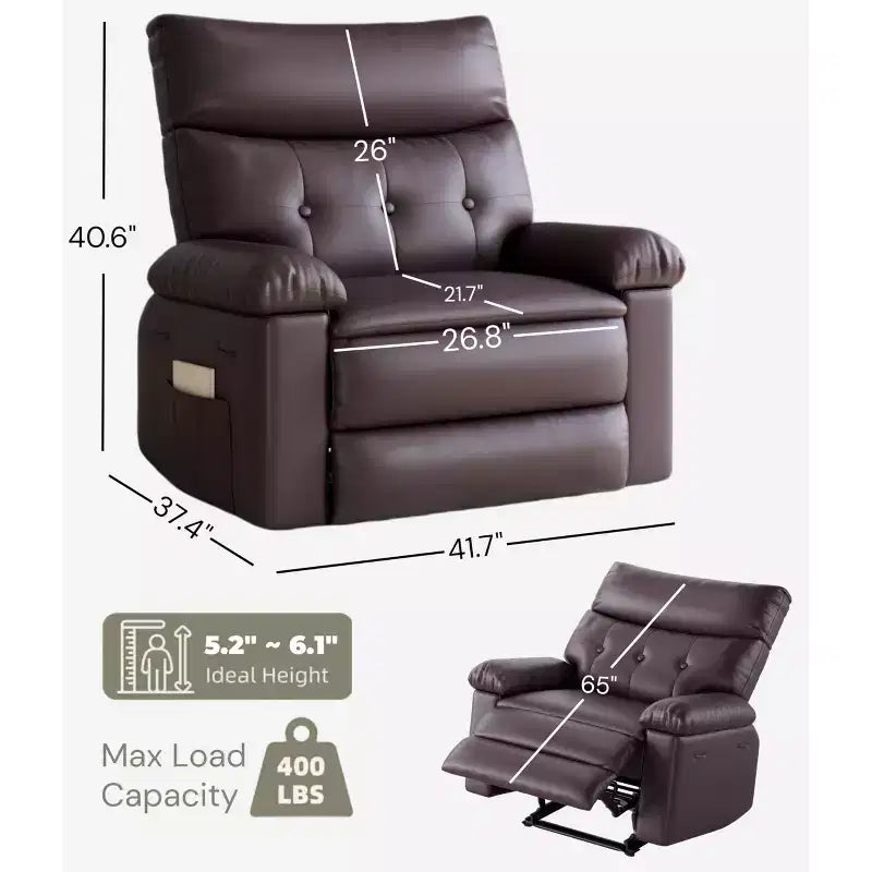 Fauteuils inclinables, fauteuil inclinable classique manuel en cuir, sièges de cinéma maison avec support lombaire et accoudoirs pour salon, chambre à coucher et chambre de bébé - Café