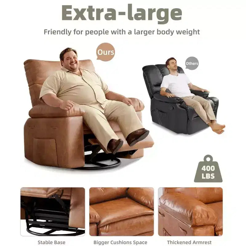Fauteuils inclinables, fauteuil inclinable classique manuel en cuir, sièges de cinéma maison avec support lombaire et accoudoirs pour salon, chambre à coucher et chambre de bébé - Café