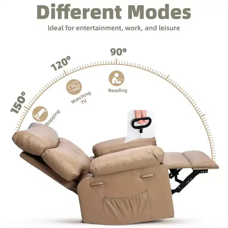 Fauteuils inclinables, fauteuil inclinable classique manuel en cuir, sièges de cinéma maison avec support lombaire et accoudoirs pour salon, chambre à coucher et chambre de bébé - Café