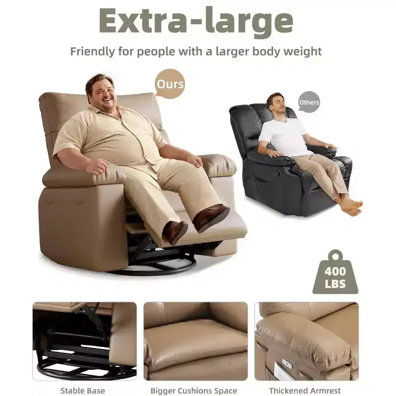 Fauteuils inclinables, fauteuil inclinable classique manuel en cuir, sièges de cinéma maison avec support lombaire et accoudoirs pour salon, chambre à coucher et chambre de bébé - Café