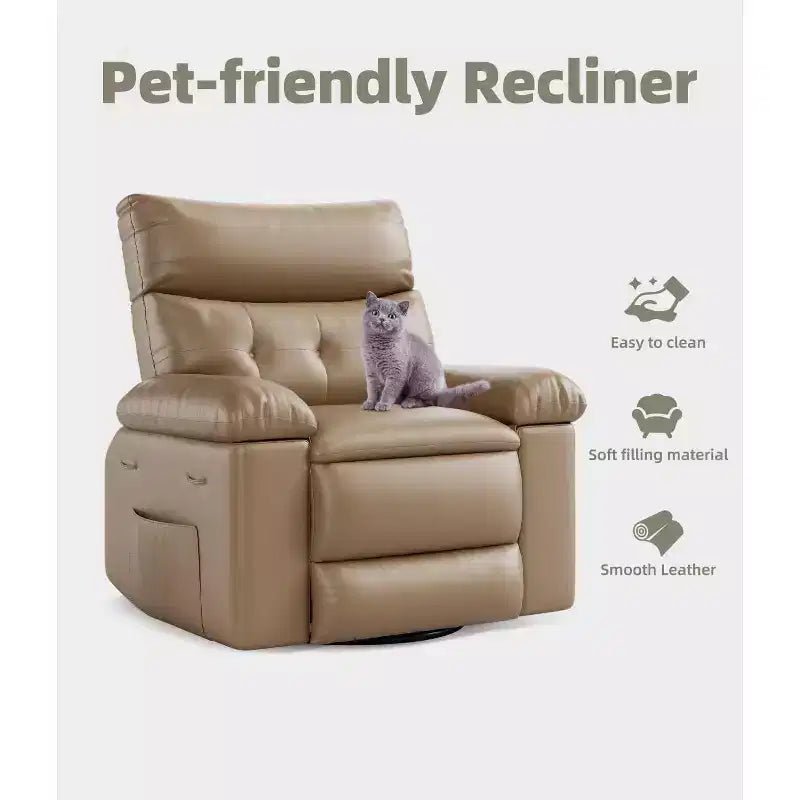 Fauteuils inclinables, fauteuil inclinable classique manuel en cuir, sièges de cinéma maison avec support lombaire et accoudoirs pour salon, chambre à coucher et chambre de bébé - Café