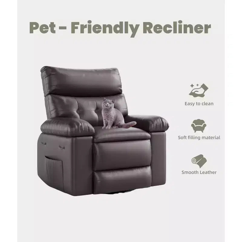 Fauteuils inclinables, fauteuil inclinable classique manuel en cuir, sièges de cinéma maison avec support lombaire et accoudoirs pour salon, chambre à coucher et chambre de bébé - Café