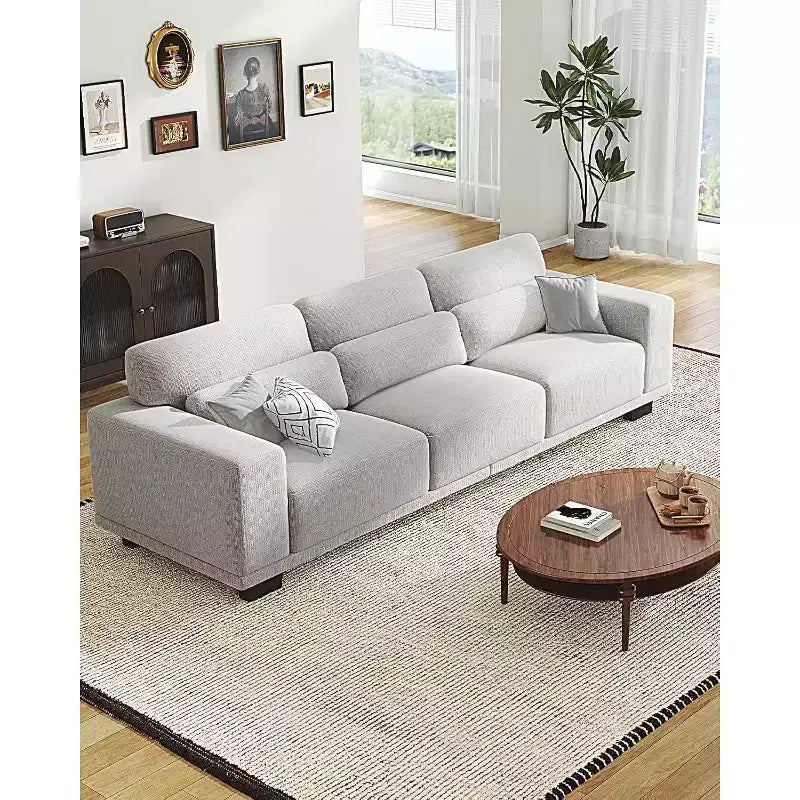 89 Comfy 3 Seater Sofa, 3 Seater Couch for Living Room, Supportive with Thickened Cushion, Removable & Washable Covers, Cotton-Linen Couches, Grey