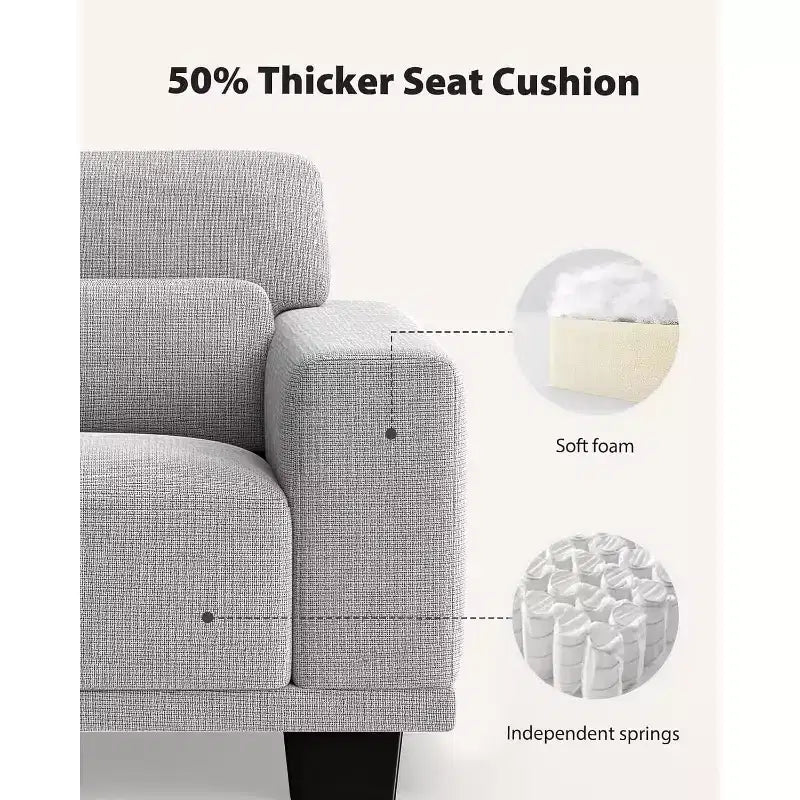 Canapé 3 places confortable 89, Canapé 3 places pour salon, Soutien avec coussin épais, Housses amovibles et lavables, Canapés en coton-lin, Gris
