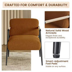 Fauteuil confortable, Fauteuil d'appoint moderne avec cadre en métal, Fauteuil de lecture douillet avec coussin moelleux et accoudoir en bois pour chambre à coucher, salon