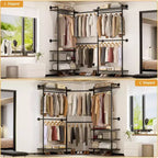 Portant à vêtements Besiost avec étagères en bois, système de rangement pour penderie