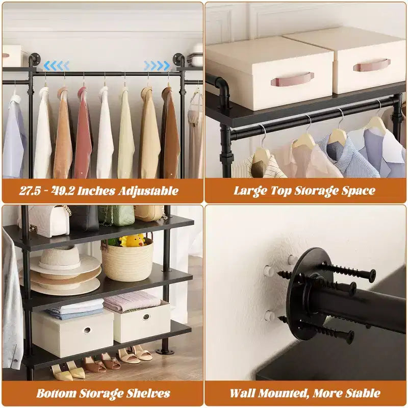 Portant à vêtements Besiost avec étagères en bois, système de rangement pour penderie