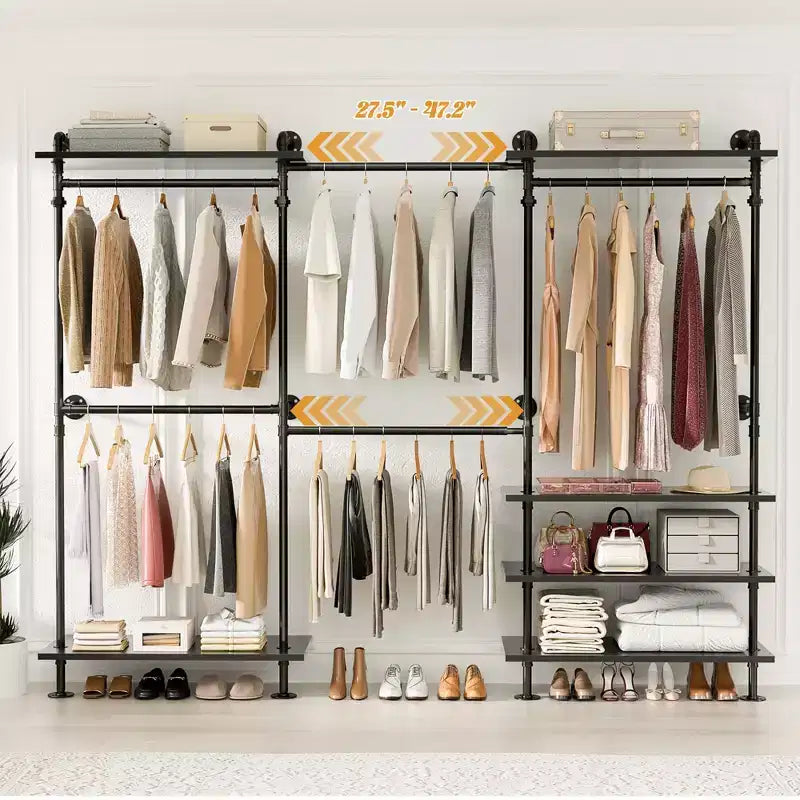 Portant à vêtements Besiost avec étagères en bois, système de rangement pour penderie