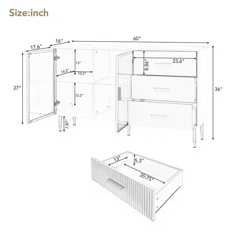 Buffet moderne avec grand espace de rangement, meuble de rangement multifonctionnel pour salle à manger, salon, entrée, noir