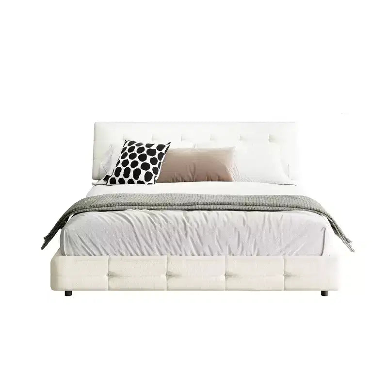 Lit plateforme Whisen King Size en chenille, cadre de lit en bois, tête de lit capitonnée avec oreiller nuage ultra-doux et extra-large
