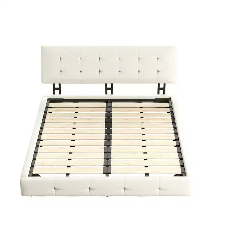 Lit plateforme Whisen King Size en chenille, cadre de lit en bois, tête de lit capitonnée avec oreiller nuage ultra-doux et extra-large