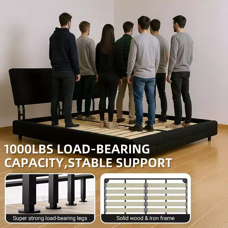 Lit plateforme Whisen King Size en chenille, cadre de lit en bois, tête de lit capitonnée avec oreiller nuage ultra-doux et extra-large