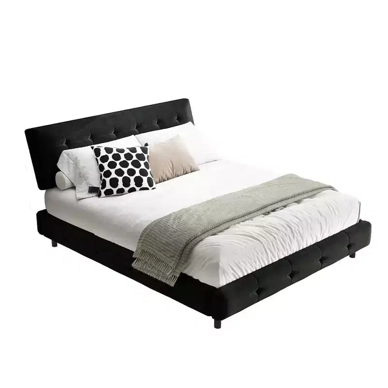 Lit plateforme Whisen King Size en chenille, cadre de lit en bois, tête de lit capitonnée avec oreiller nuage ultra-doux et extra-large