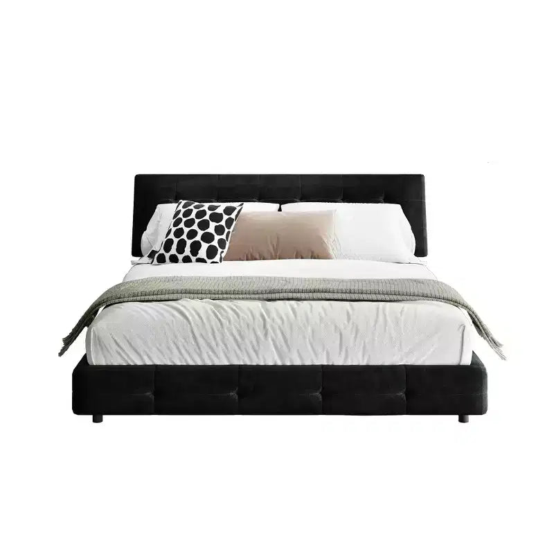 Lit plateforme Whisen King Size en chenille, cadre de lit en bois, tête de lit capitonnée avec oreiller nuage ultra-doux et extra-large
