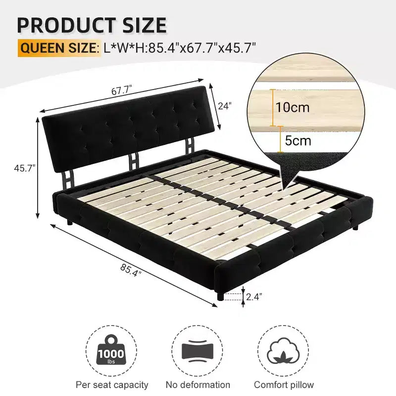Lit plateforme Whisen King Size en chenille, cadre de lit en bois, tête de lit capitonnée avec oreiller nuage ultra-doux et extra-large