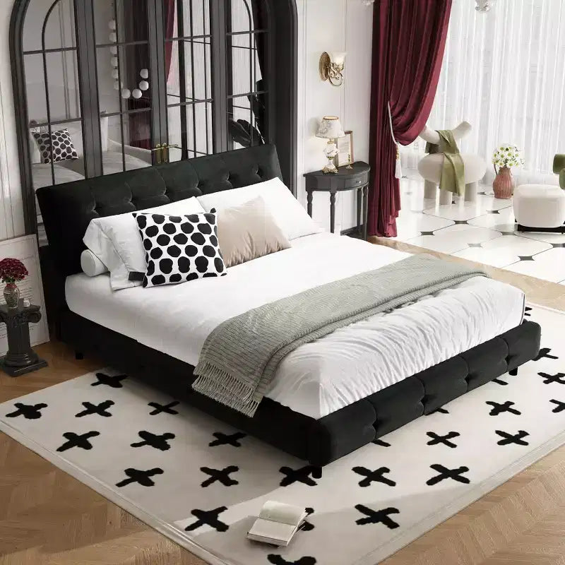 Lit plateforme Whisen King Size en chenille, cadre de lit en bois, tête de lit capitonnée avec oreiller nuage ultra-doux et extra-large