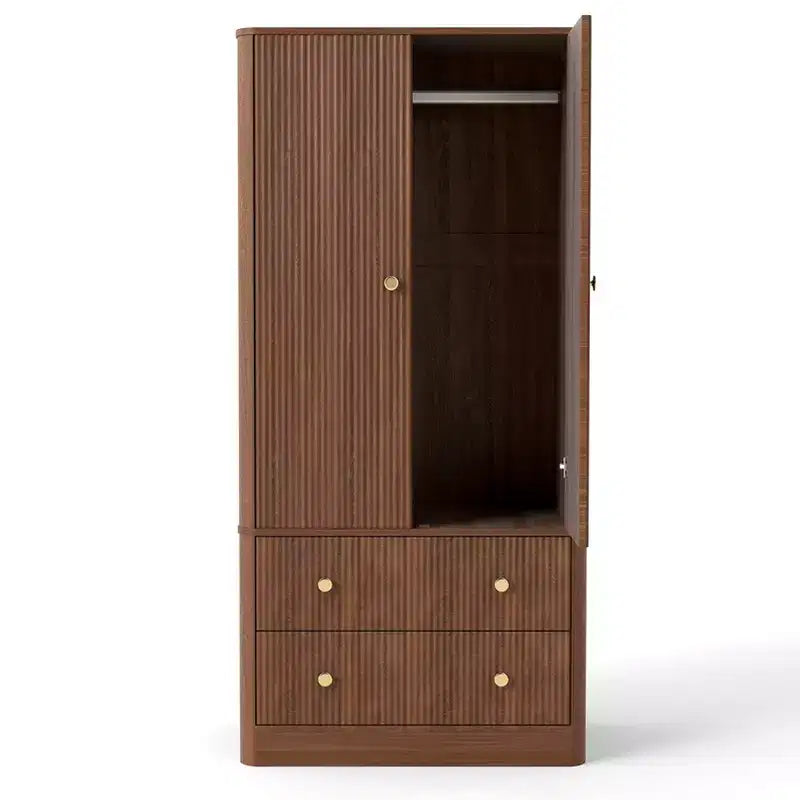 Armoire penderie 2 portes 2 tiroirs AEELLEEA, élégante armoire de rangement autoportante en bois pour chambre à coucher, salon, bureau
