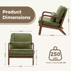 Fauteuil d'appoint TUYOHW, fauteuil de salon avec accoudoirs, coussin lombaire, cadre en bois massif, coussin en mousse haute résilience, fauteuil pour salon, chambre, bureau