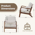 Fauteuil d'appoint TUYOHW, fauteuil de salon avec accoudoirs, coussin lombaire, cadre en bois massif, coussin en mousse haute résilience, fauteuil pour salon, chambre, bureau