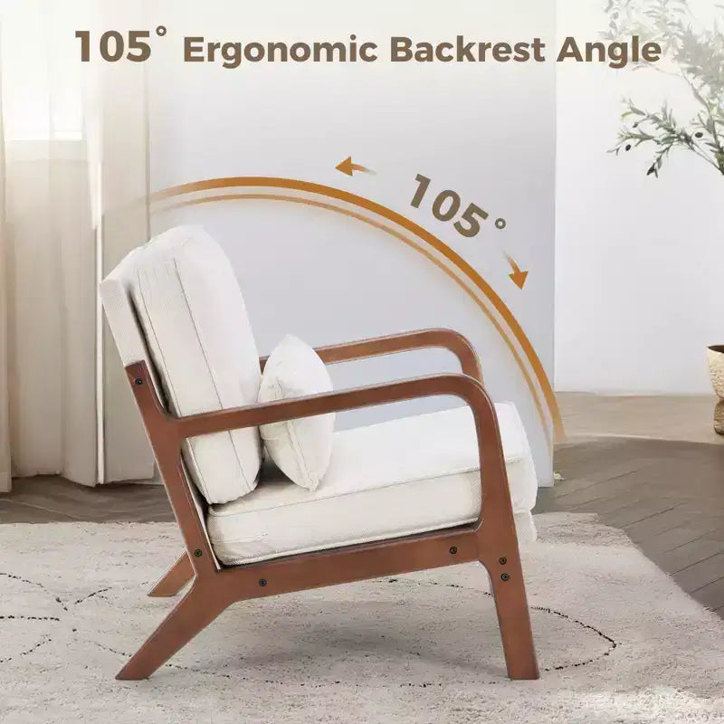 Fauteuil d'appoint TUYOHW, fauteuil de salon avec accoudoirs, coussin lombaire, cadre en bois massif, coussin en mousse haute résilience, fauteuil pour salon, chambre, bureau