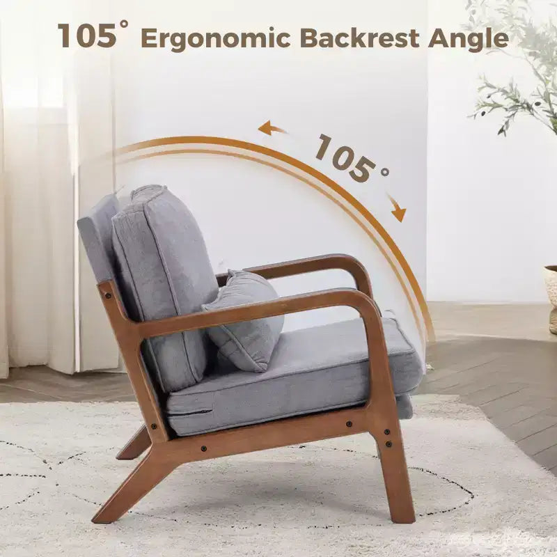 Fauteuil d'appoint TUYOHW, fauteuil de salon avec accoudoirs, coussin lombaire, cadre en bois massif, coussin en mousse haute résilience, fauteuil pour salon, chambre, bureau