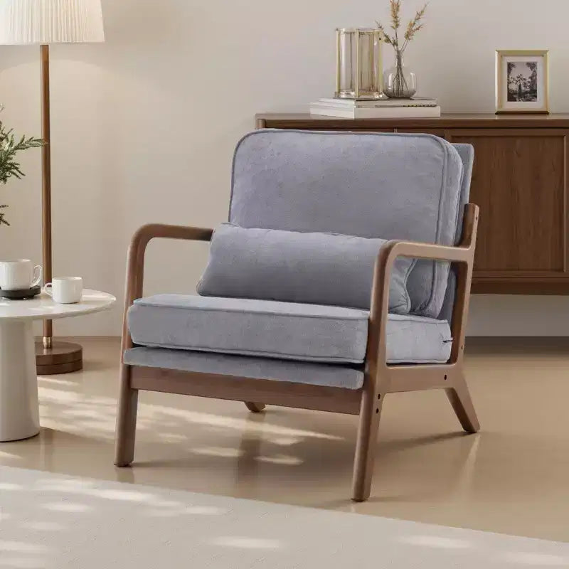 Fauteuil d'appoint TUYOHW, fauteuil de salon avec accoudoirs, coussin lombaire, cadre en bois massif, coussin en mousse haute résilience, fauteuil pour salon, chambre, bureau