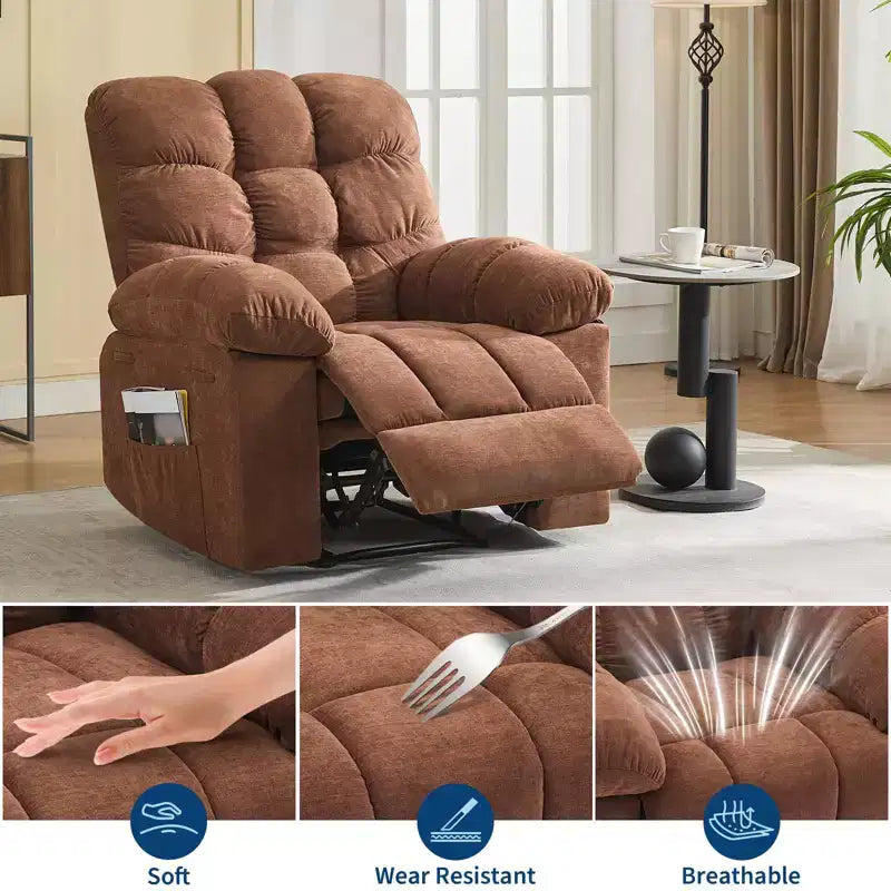 Fauteuil inclinable extra large et surdimensionné avec massage et chauffage - Fauteuil inclinable manuel en peluche pour salon, confort de type « Lazy Boy » avec inclinaison à 150 degrés