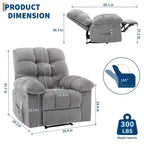 Fauteuil inclinable extra large et surdimensionné avec massage et chauffage - Fauteuil inclinable manuel en peluche pour salon, confort de type « Lazy Boy » avec inclinaison à 150 degrés