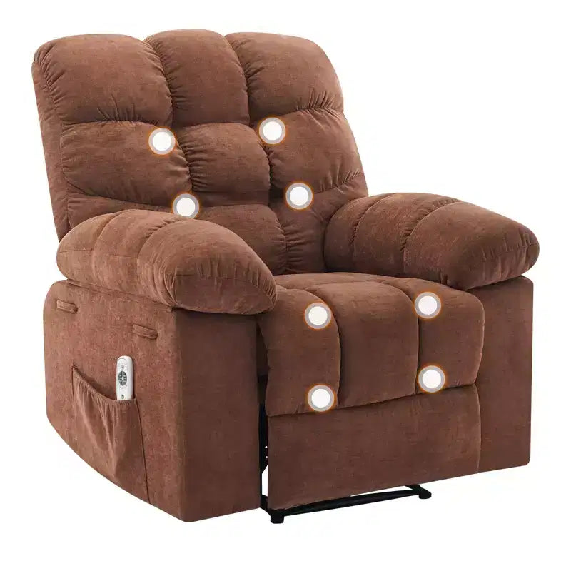 Fauteuil inclinable extra large et surdimensionné avec massage et chauffage - Fauteuil inclinable manuel en peluche pour salon, confort de type « Lazy Boy » avec inclinaison à 150 degrés