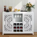 AEELLEEA Wine Bar Cabinet with 2 Doors MDF Buffet Storage Liquor Cabinet with Wine Rack and Glass Holder for Living Dining Room Kitchen White
