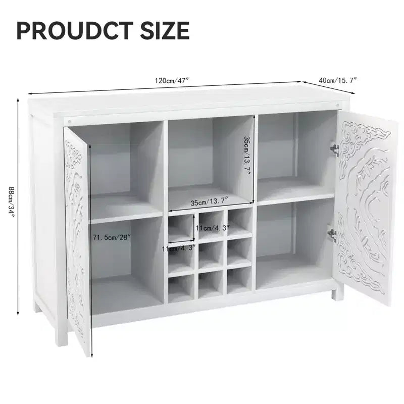 Meuble de Bar à Vin AEELLEEA avec 2 Portes, Buffet en MDF, Meuble de Rangement pour Alcool avec Porte-Bouteilles et Porte-Verres pour Salon, Salle à Manger, Cuisine, Blanc