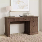 Bureau de direction moderne 54'' avec meuble de rangement et tiroir, brun, avec façade cannelée, idéal pour bureau à domicile, bureau d'étude, salon