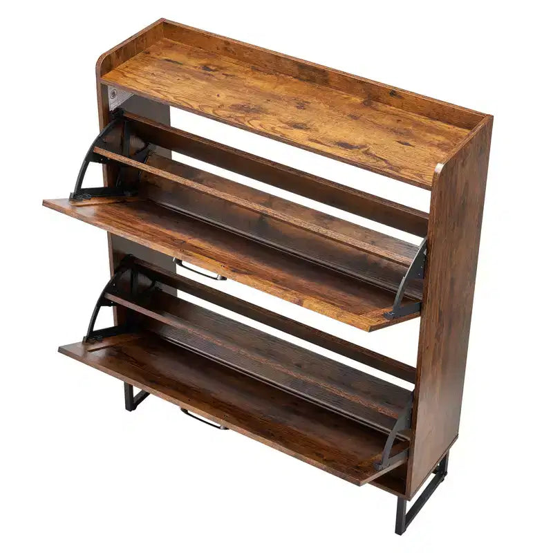 VEVOR Shoe Cabinet with 2 Flip Drawers, Farmhouse Shoes Storage Cabinet with Metal Legs and Anti-Tipping Device, Brown