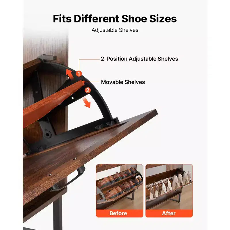 Meuble à chaussures VEVOR avec 2 tiroirs basculants, meuble de rangement pour chaussures de style ferme avec pieds en métal et dispositif anti-basculement, marron