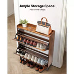 Meuble à chaussures VEVOR avec 2 tiroirs basculants, meuble de rangement pour chaussures de style ferme avec pieds en métal et dispositif anti-basculement, marron