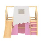 Lit mezzanine double/grand format avec toboggan intégré et lumières, cadre de lit mezzanine pour enfants avec tente et barrières de sécurité - ModernLuxe