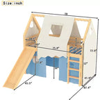 Lit mezzanine double/grand format avec toboggan intégré et lumières, cadre de lit mezzanine pour enfants avec tente et barrières de sécurité - ModernLuxe