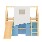 Lit mezzanine double/grand format avec toboggan intégré et lumières, cadre de lit mezzanine pour enfants avec tente et barrières de sécurité - ModernLuxe
