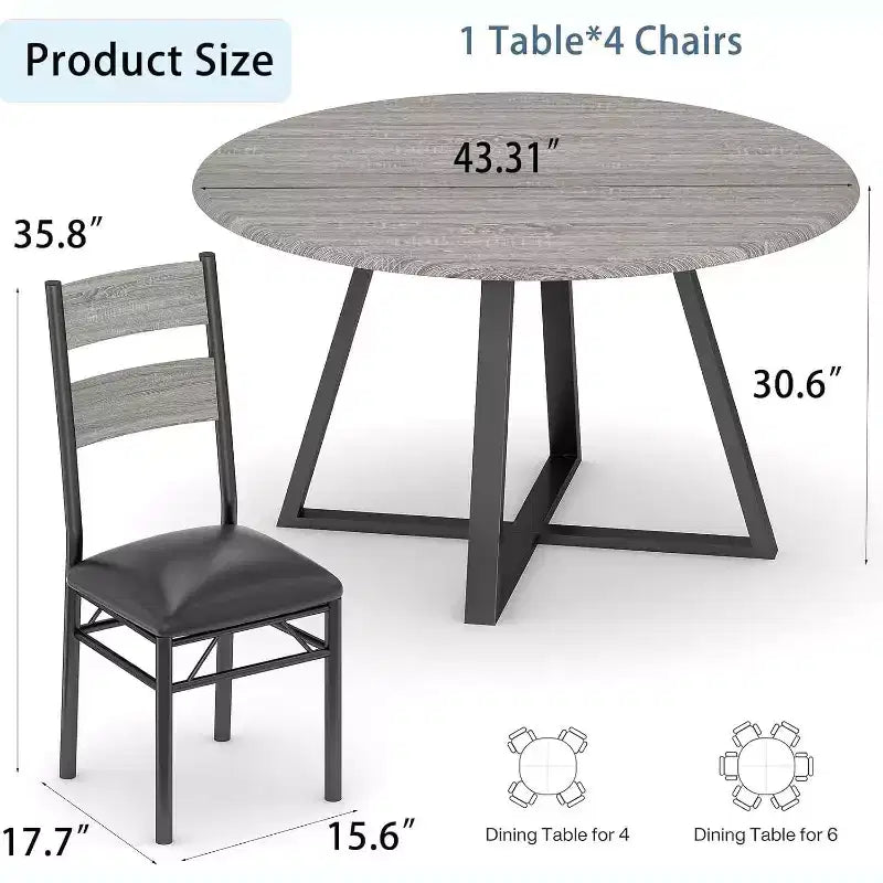 Ensemble table à manger ronde Acekool 43 pouces pour 4 personnes, 5 pièces, table de cuisine et chaises rembourrées, gain de place