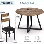 Ensemble table à manger ronde Acekool 43 pouces pour 4 personnes, 5 pièces, table de cuisine et chaises rembourrées, gain de place