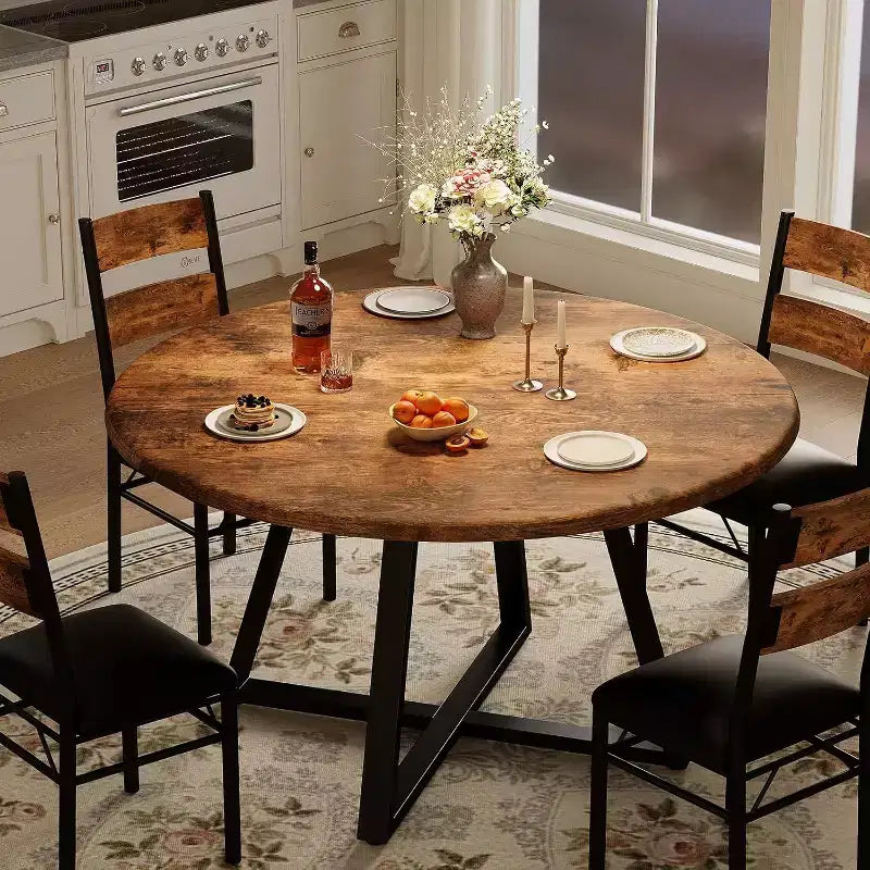 Ensemble table à manger ronde Acekool 43 pouces pour 4 personnes, 5 pièces, table de cuisine et chaises rembourrées, gain de place