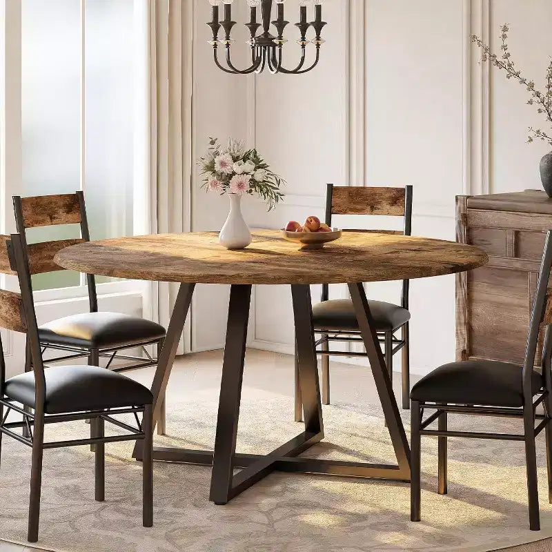 Ensemble table à manger ronde Acekool 43 pouces pour 4 personnes, 5 pièces, table de cuisine et chaises rembourrées, gain de place