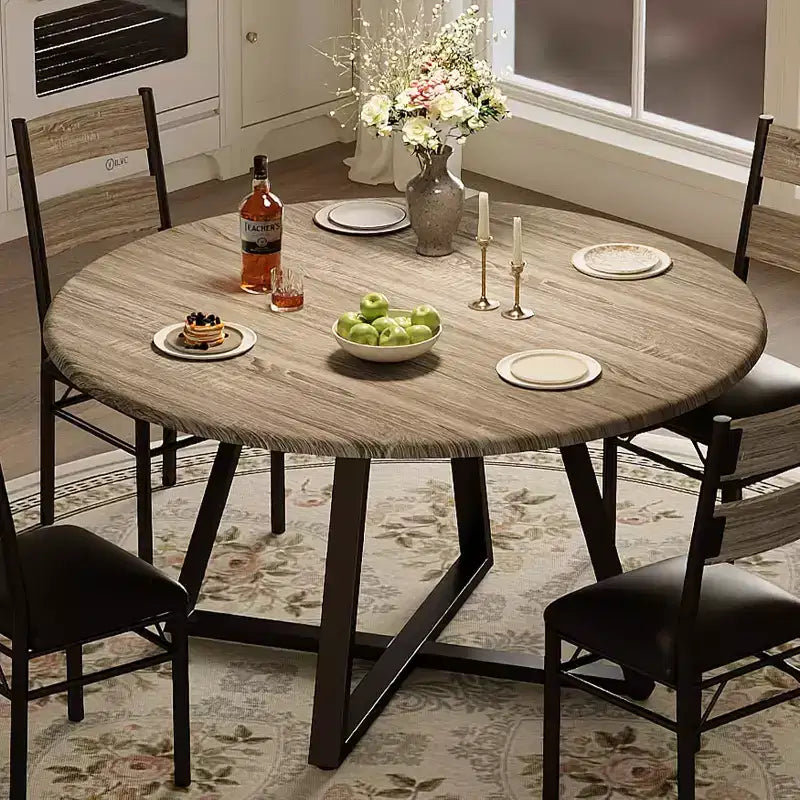 Ensemble table à manger ronde Acekool 43 pouces pour 4 personnes, 5 pièces, table de cuisine et chaises rembourrées, gain de place
