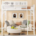 Lit mezzanine Okak Queen/Full Metal avec échelle et étagères de rangement, cadre de lit contemporain pour chambre à coucher, appartements