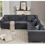 Canapé d'angle moderne GDFStudio Fenlo 108,5 places en velours côtelé avec 5 coussins et 6 dossiers