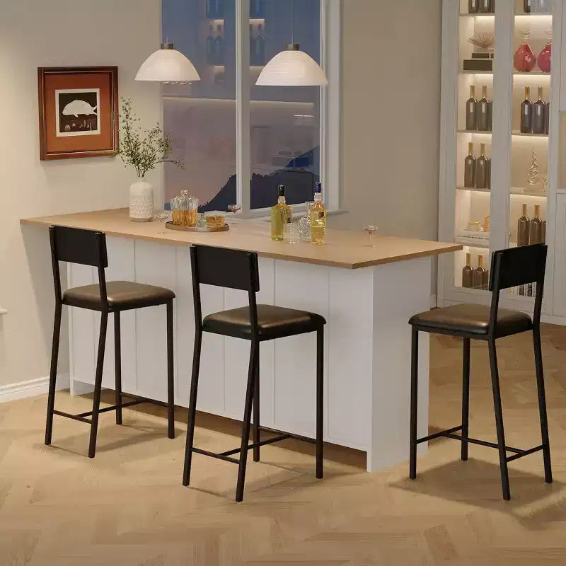 Chaises de salle à manger rembourrées en PU avec dossier incurvé et pieds en métal, pour la maison, le bar, noir