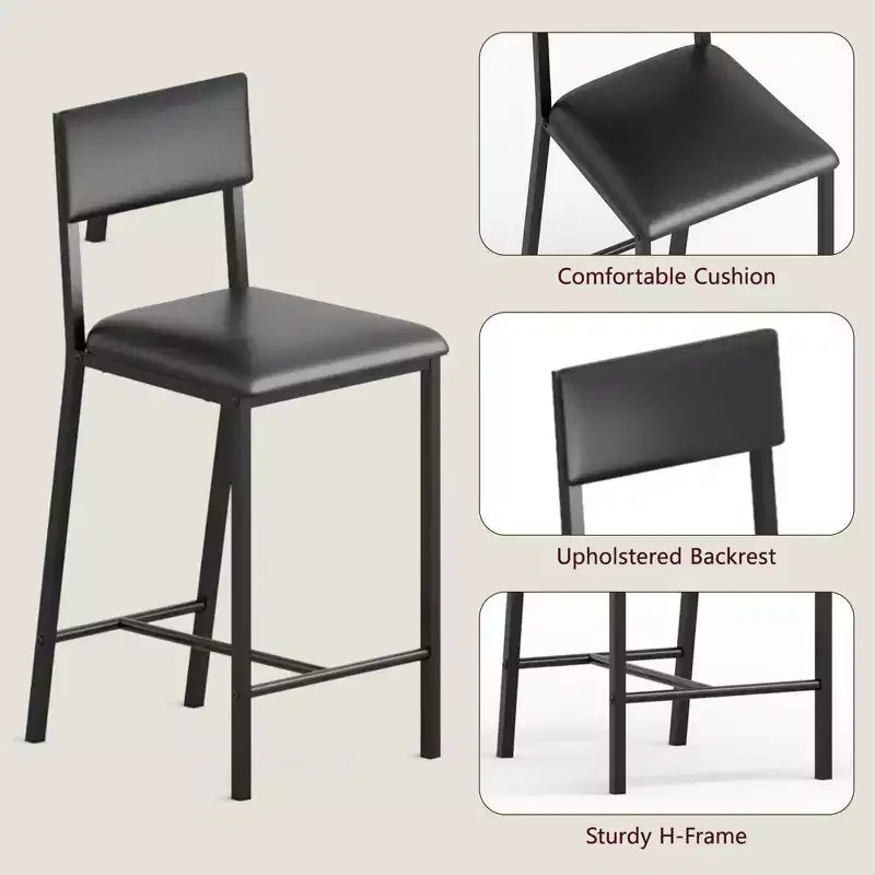 Chaises de salle à manger rembourrées en PU avec dossier incurvé et pieds en métal, pour la maison, le bar, noir