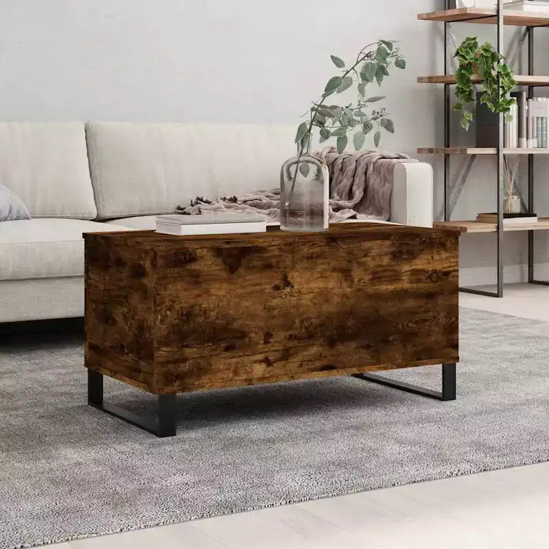 vidaXL Table basse blanc bois d'ingénierie, table basse moyenne en métal