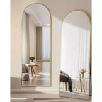 Miroir sur pied arqué de 58 pouces, miroir de sol doré avec support, miroir de chambre à coucher, autoportant ou mural